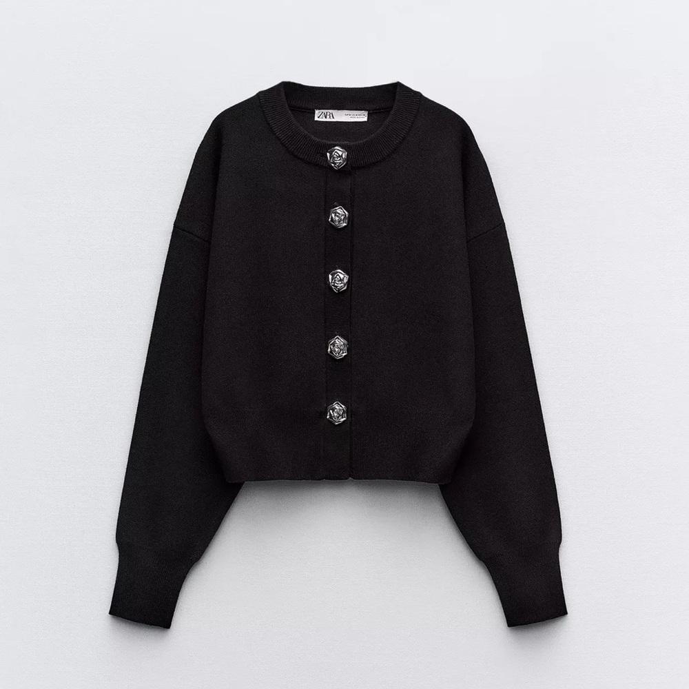 ZARA WOMENS METAL BUTTON KNIT CARDIGAN - Picture 2 of 8